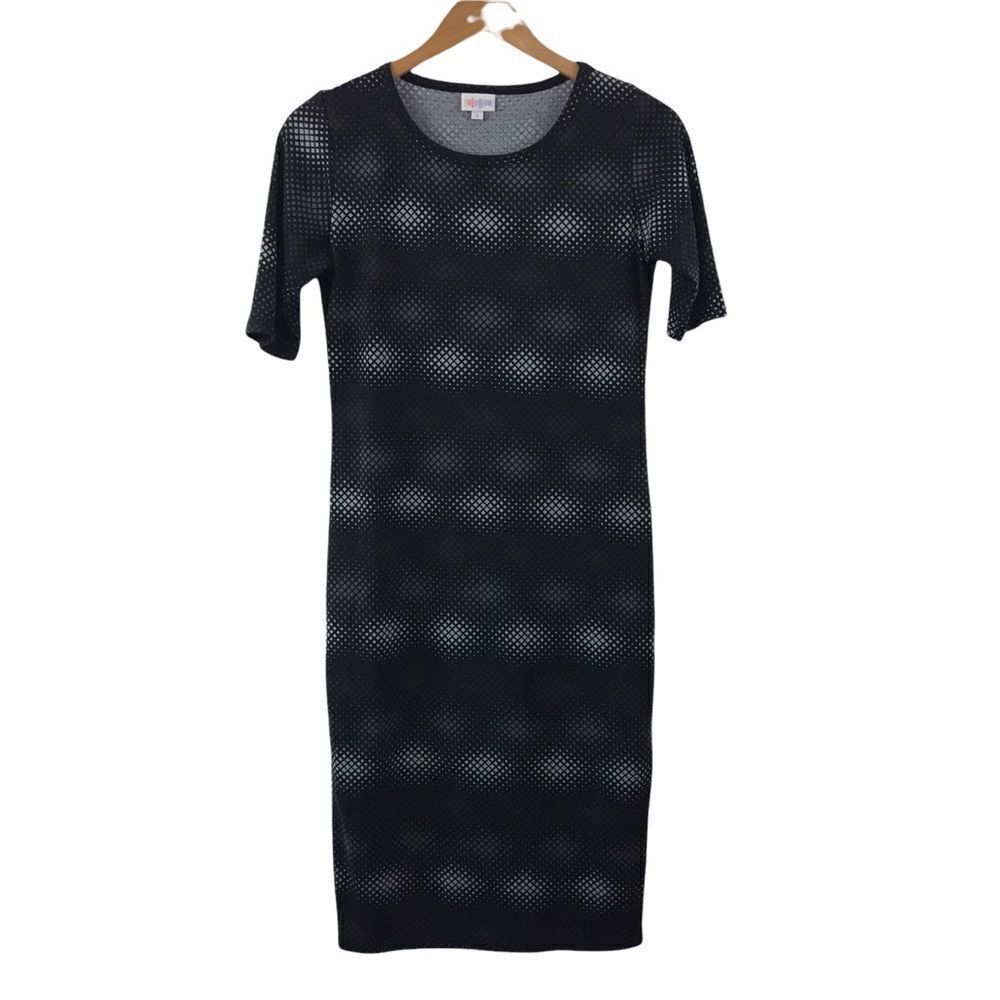 LuLaRoe black and gray abstract print Julia dress size S